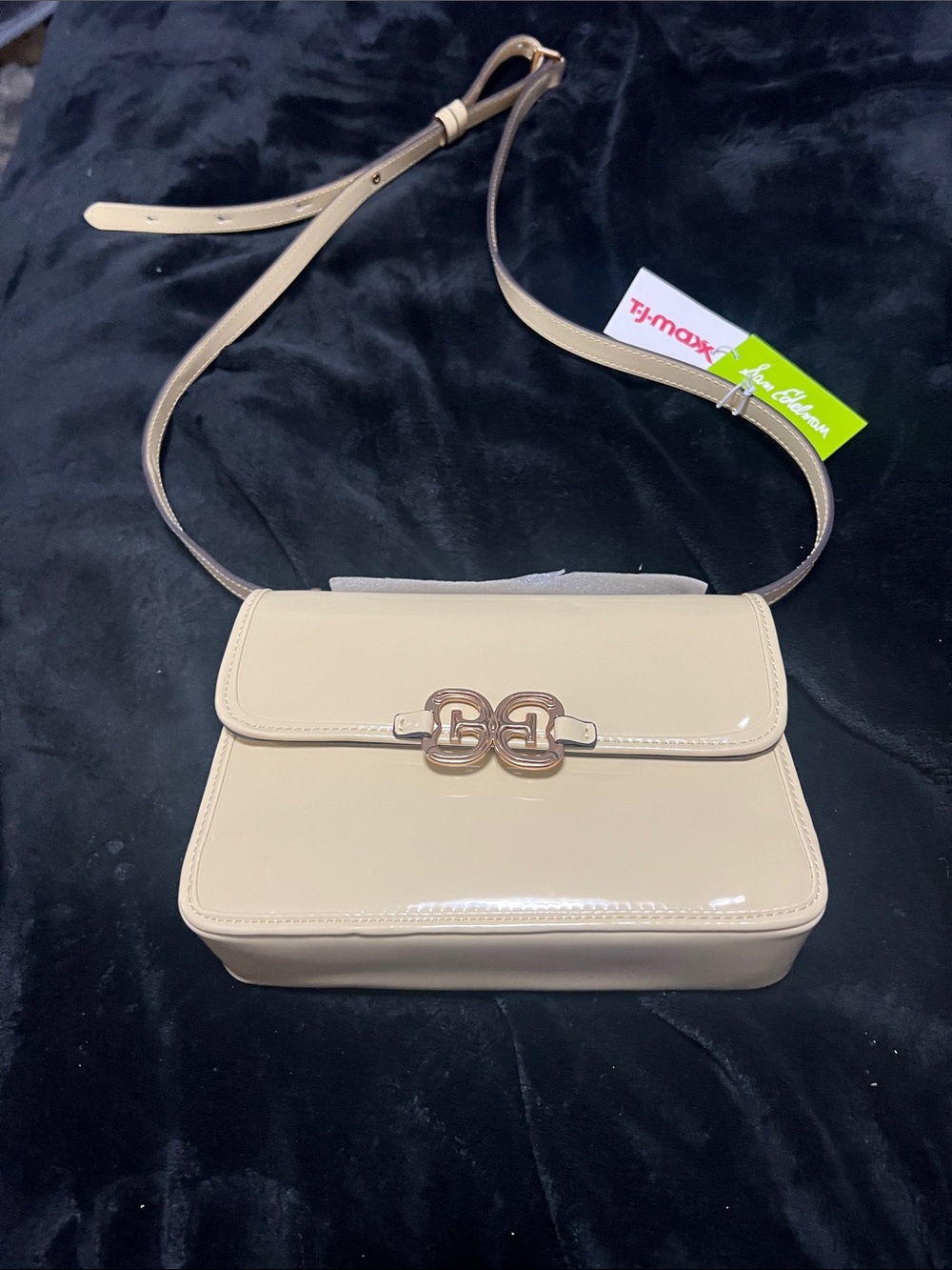 Sam Edelman Cream Patent Crossbody with Interlocking Buckle